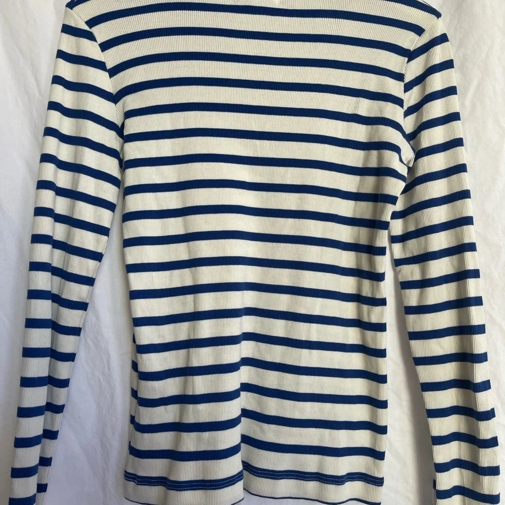Argent Striped Long Sleeve Crew Neck Top Navy & White Ribbed Knit Capsule Size S